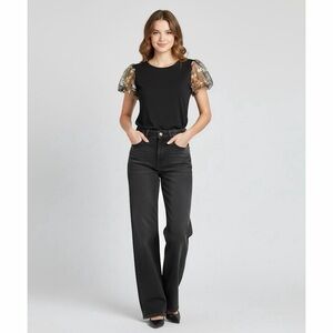 Sadie & Love Shirt Floral Mesh Embroidered Sleeves